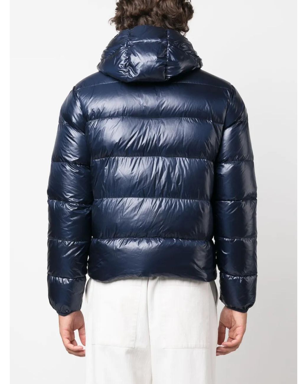 Aspesi Blue Padded Feather-Down Hooded Jacket for men