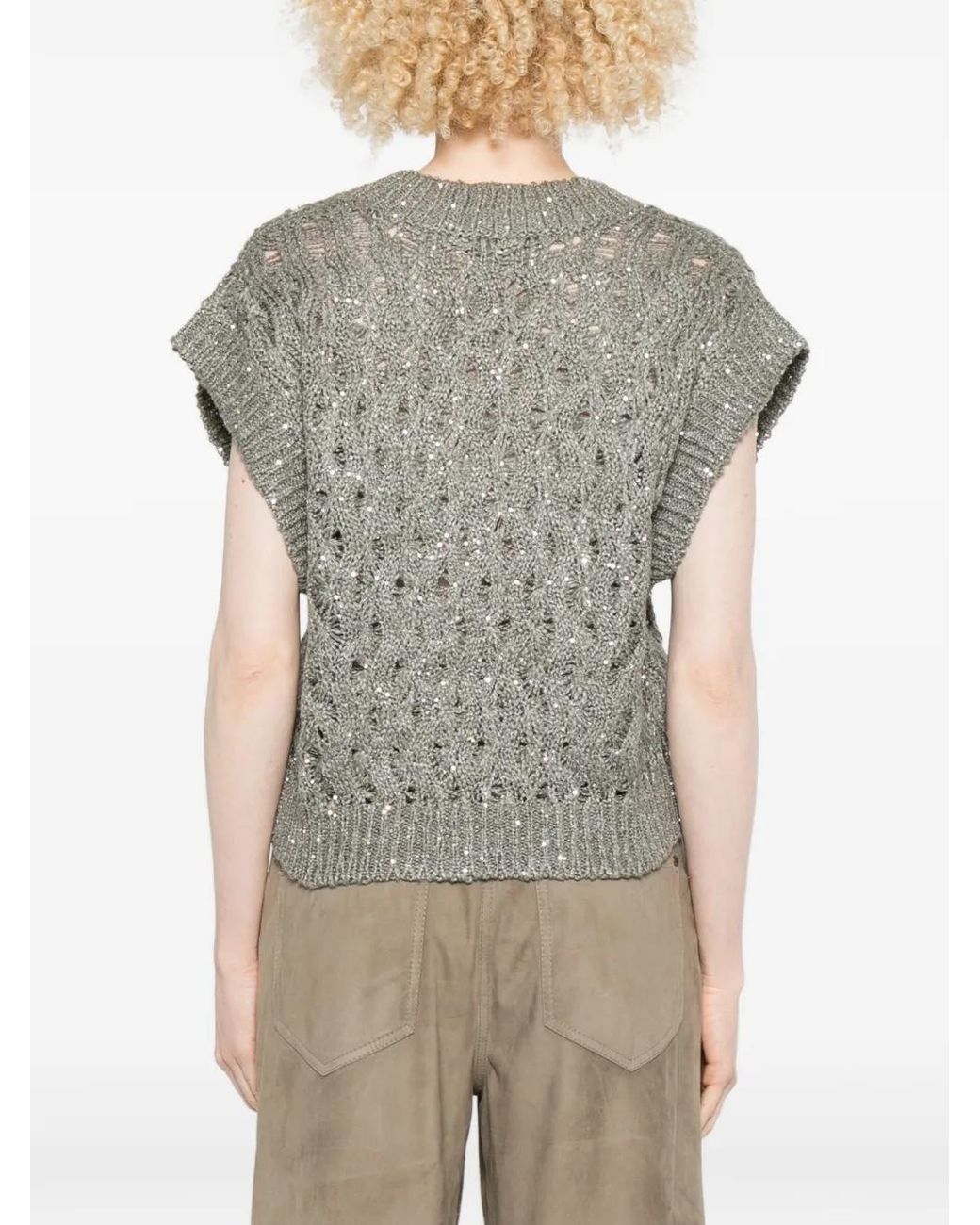Brunello Cucinelli Gray Linen And Silk Top