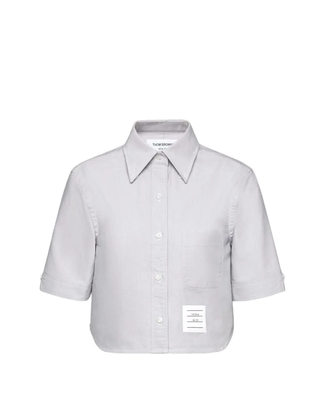 Thom Browne Gray Oxford Cropped Short Sleeve Shirt