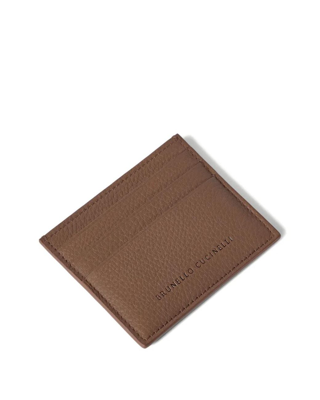 Brunello Cucinelli Brown Grained Calfskin Card Case