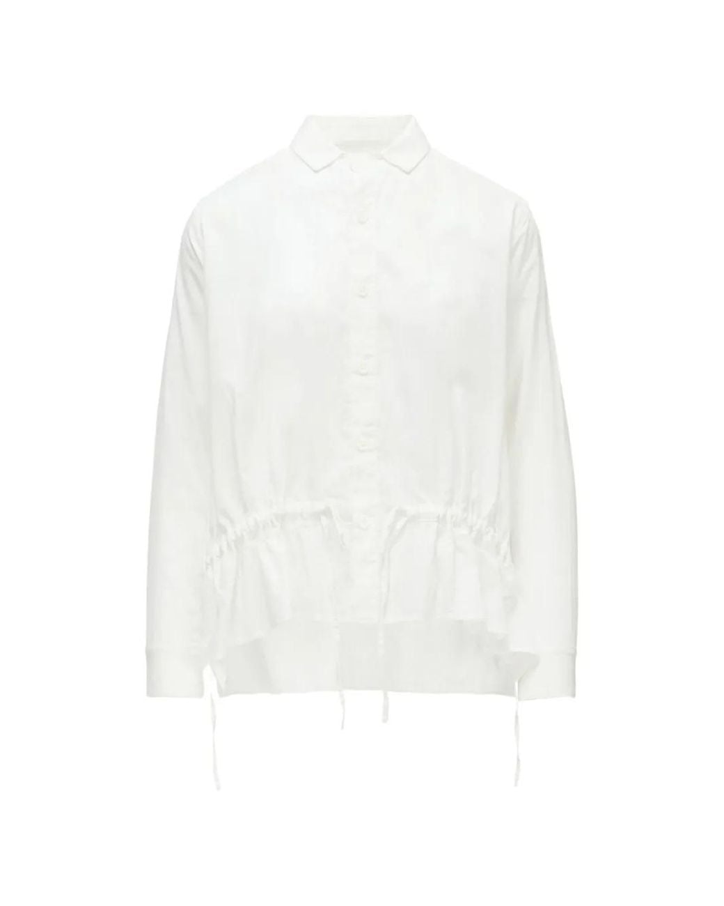 Y's Yohji Yamamoto White Born Product Drawstring Peplum-Hem Shirt
