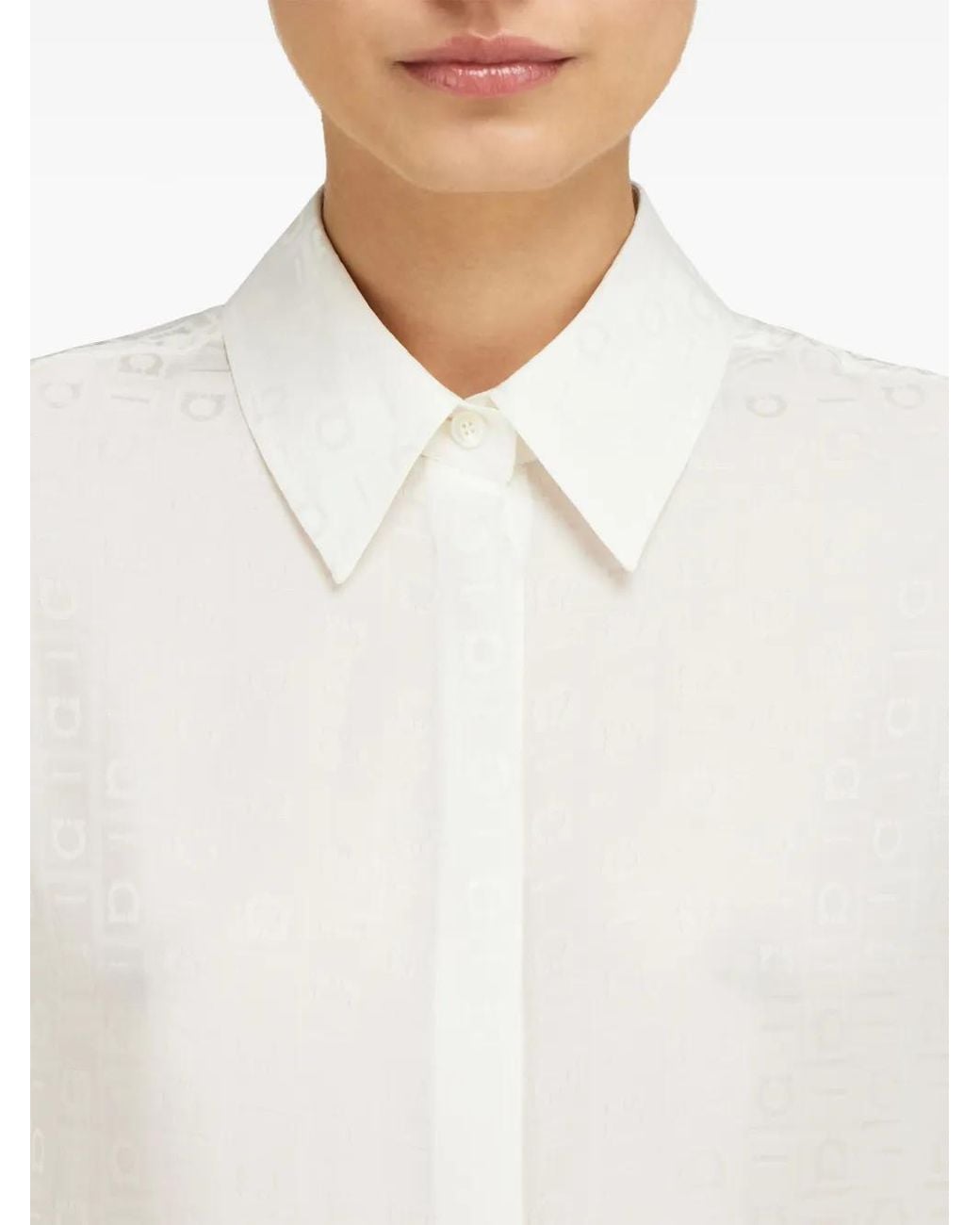 Ferragamo White Monogram Print Silk Shirt