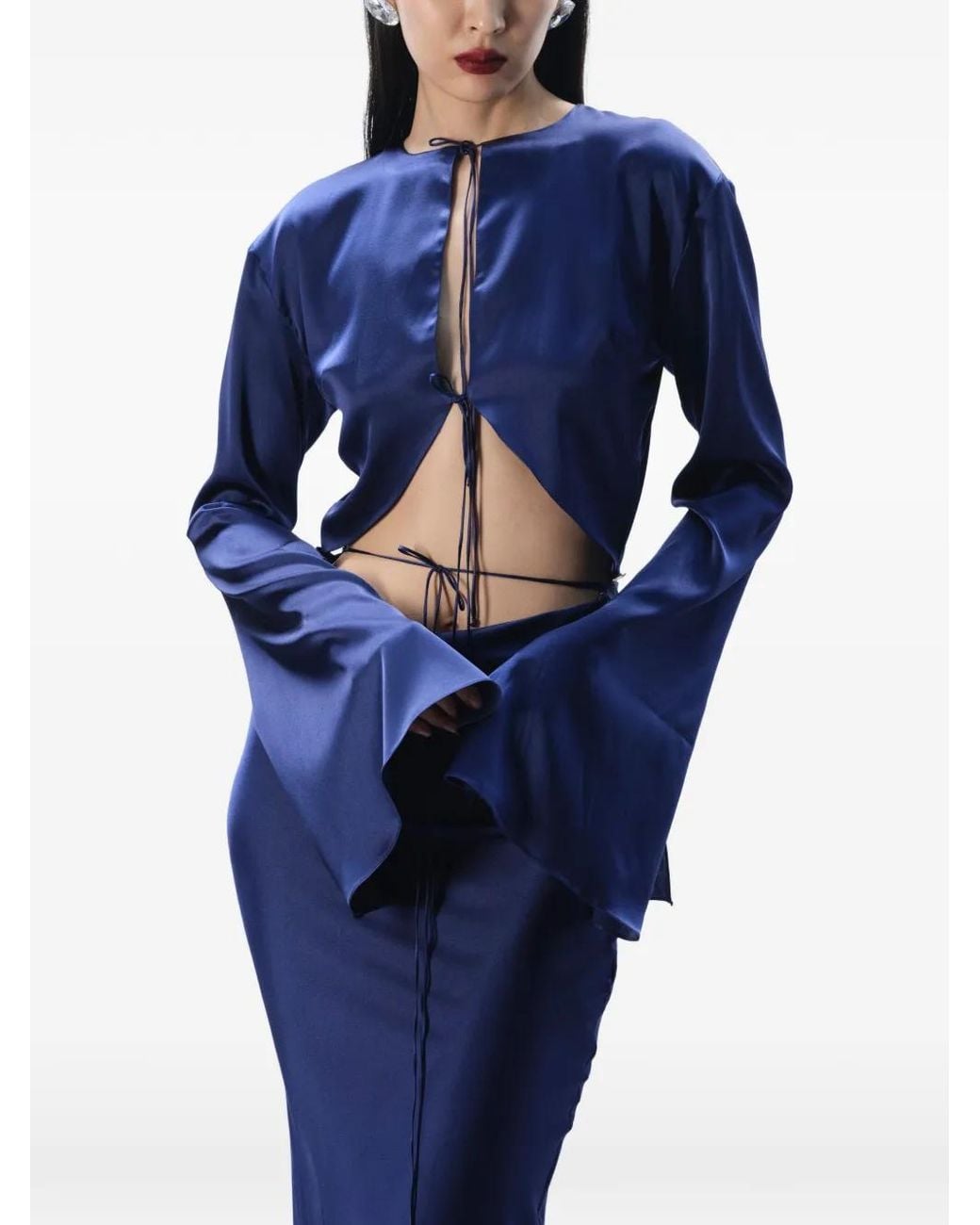 MANURI Sylvia Cut-Out Tie Silk Dress in Blue | Lyst