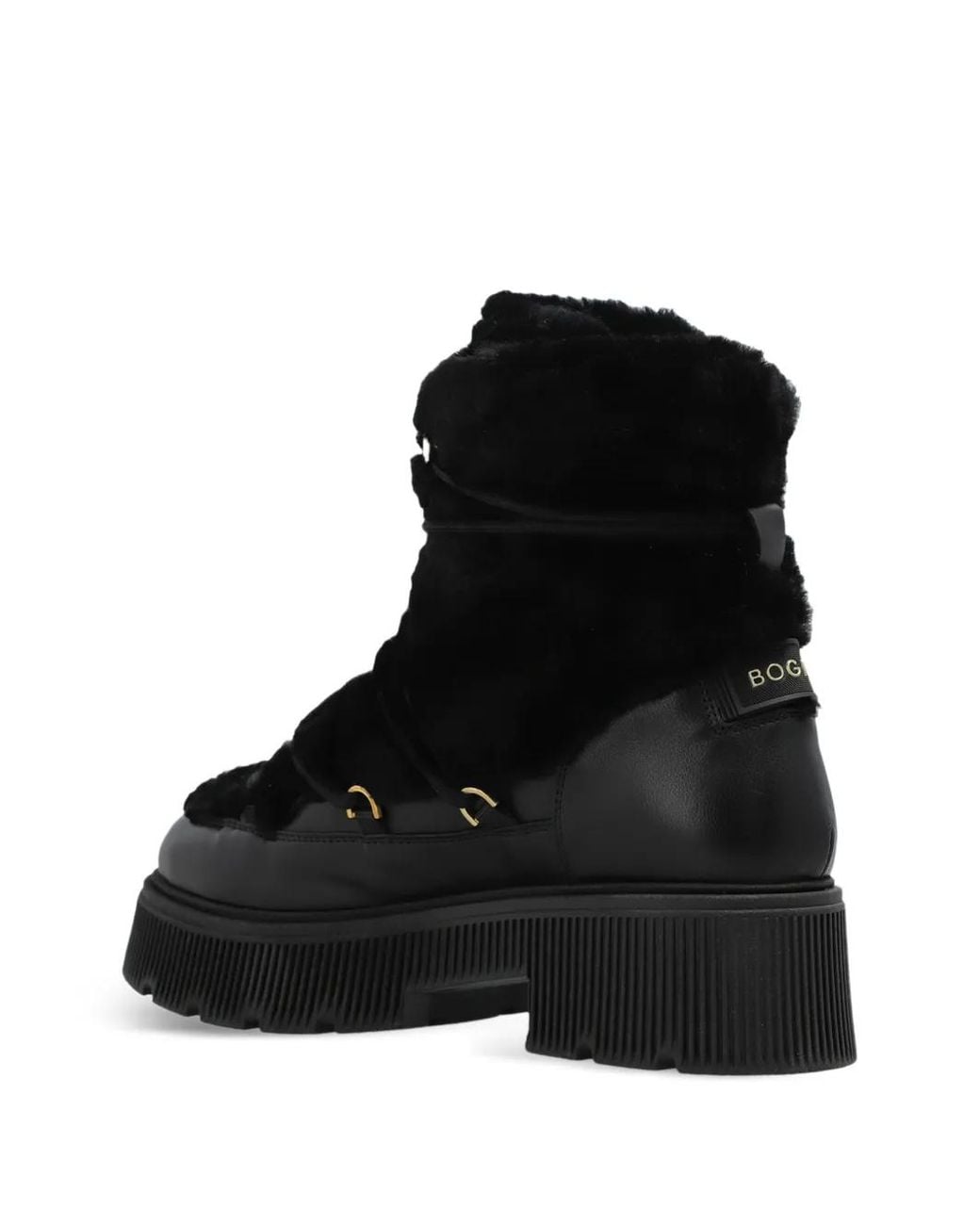 Bogner Black Fur-Panelled Logo-Patch Ankle Boots