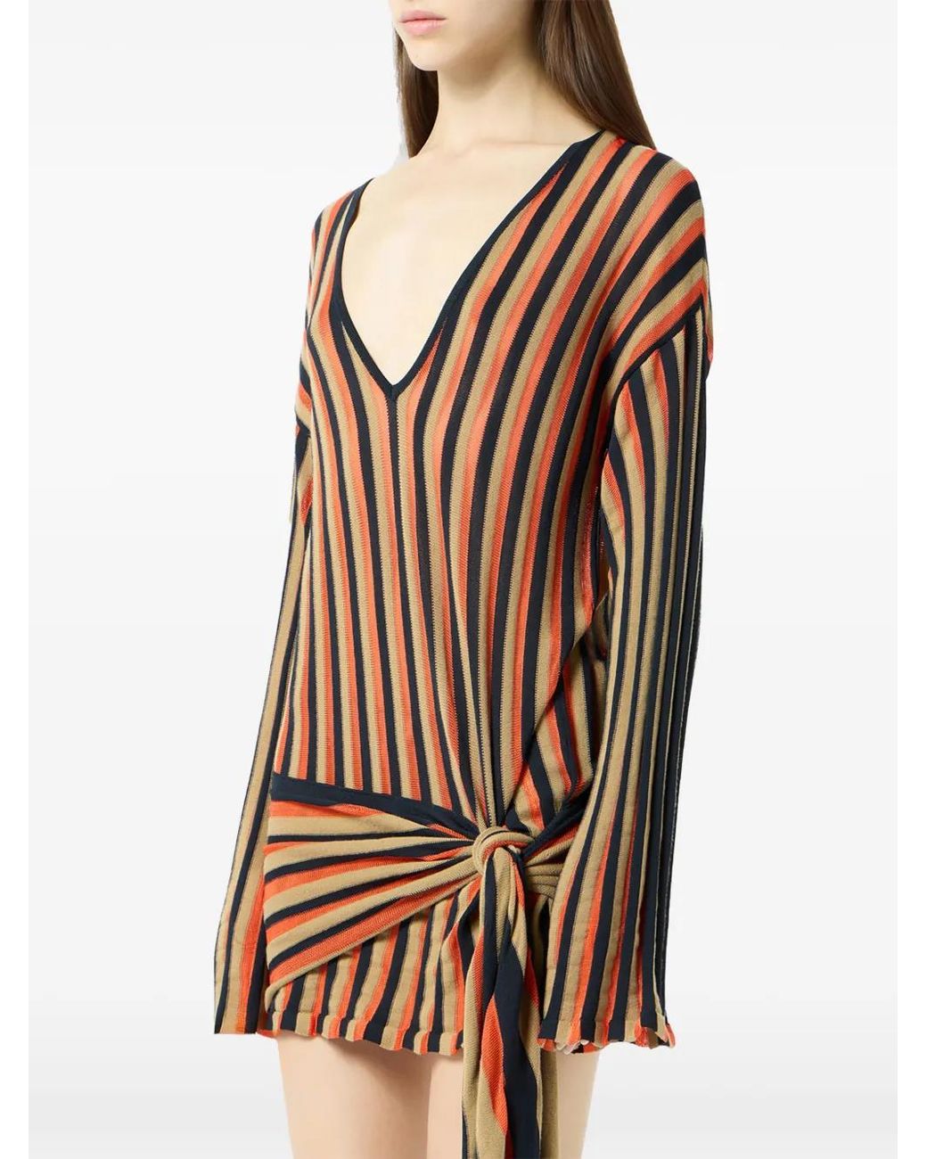 Blumarine Brown Robe Rayée À Col V
