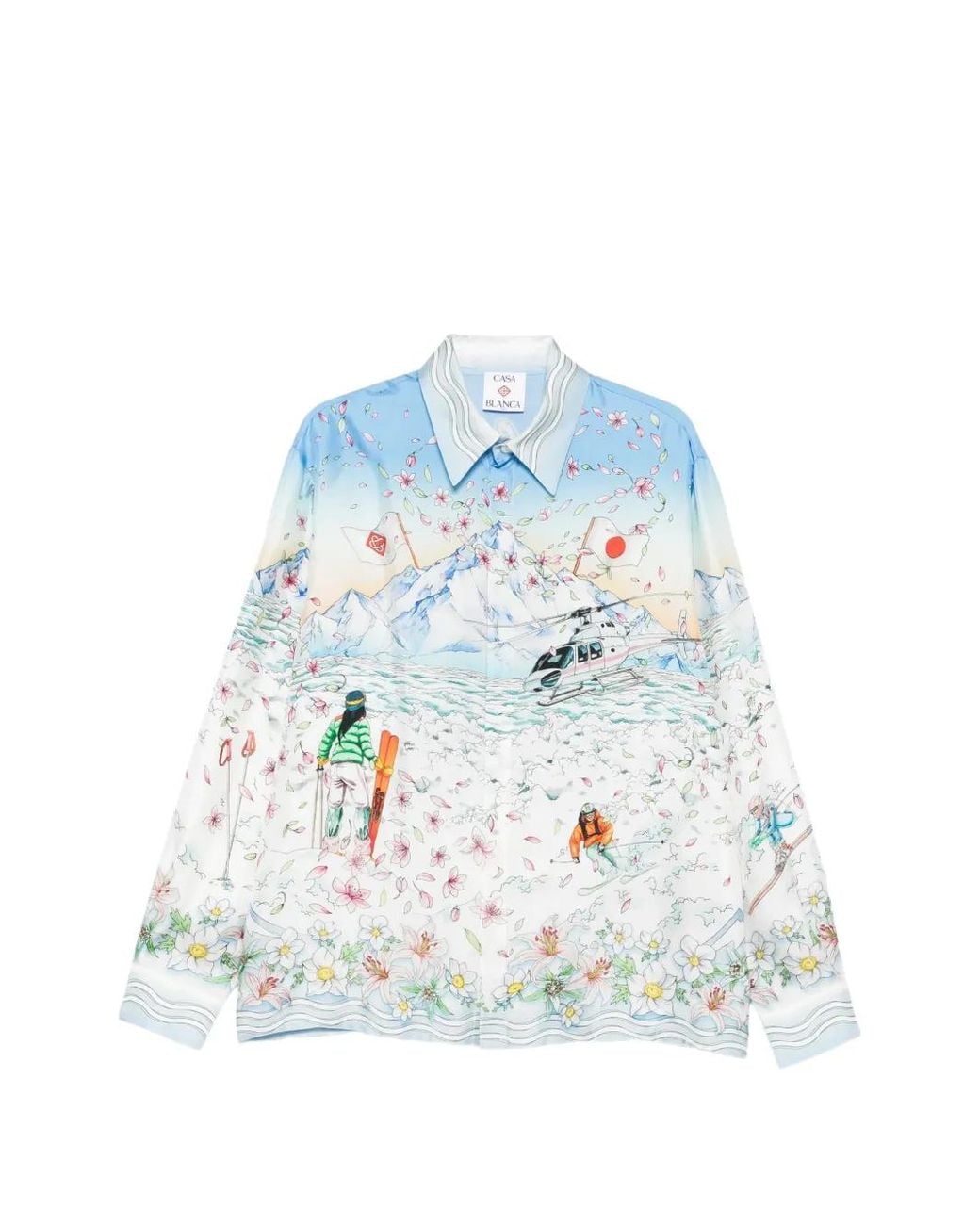 Casablanca Blue L'Hiver Fleuri Silk Shirt
