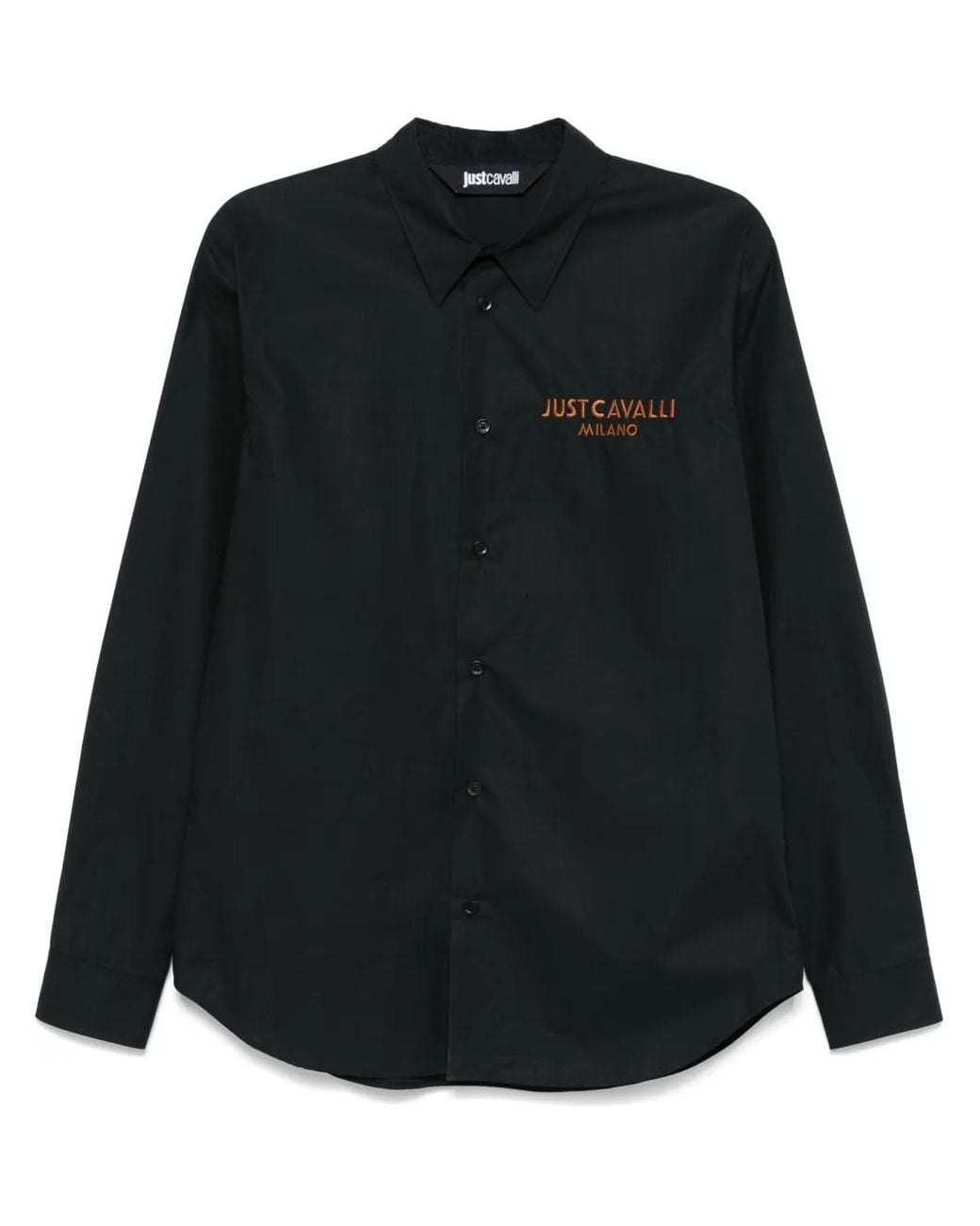 Just Cavalli Black Logo-Embroidered Shirt for men