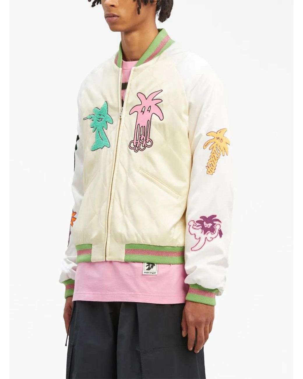 Palm Angels Natural Palmity Quilted Bomber Jacket