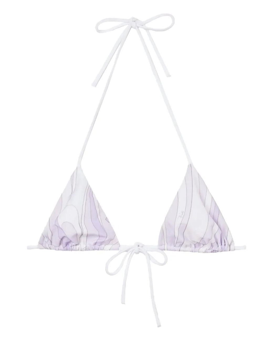 Emilio Pucci White Marmo-Print Triangle Bikini Top