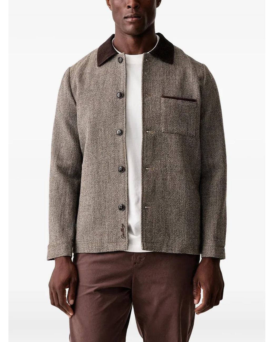 Mos Mosh Brown Herringbone-Pattern Jacket for men