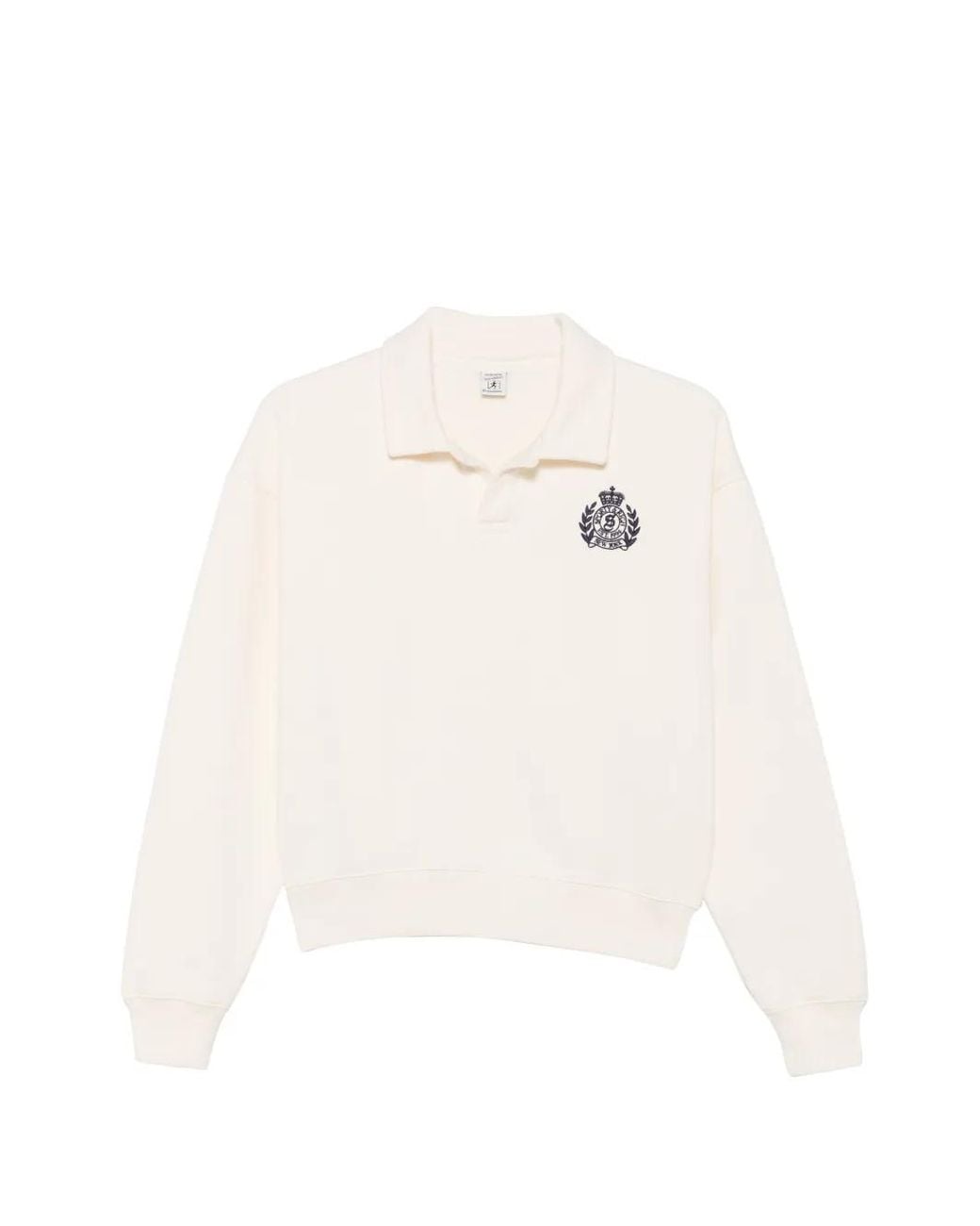 Sporty & Rich White Elfa Logo-Embroidered Polo-Collar Sweatshirt