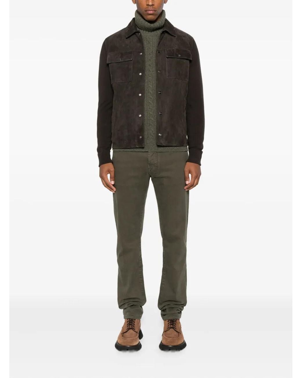 Fedeli Green Cable-Knit Turtleneck Sweater for men