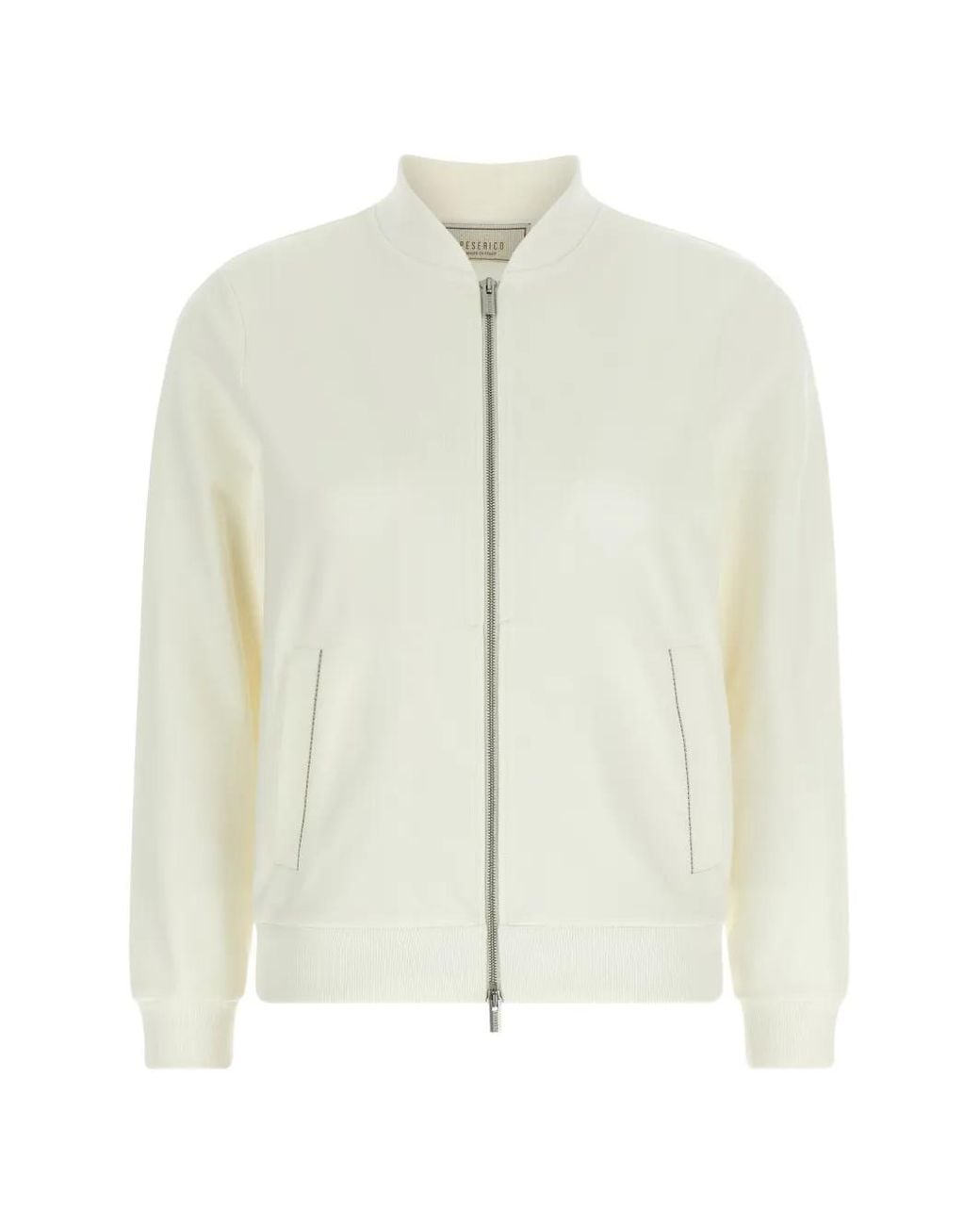 Peserico White Punto Luce Ribbed Knit Zip Sweatshirt