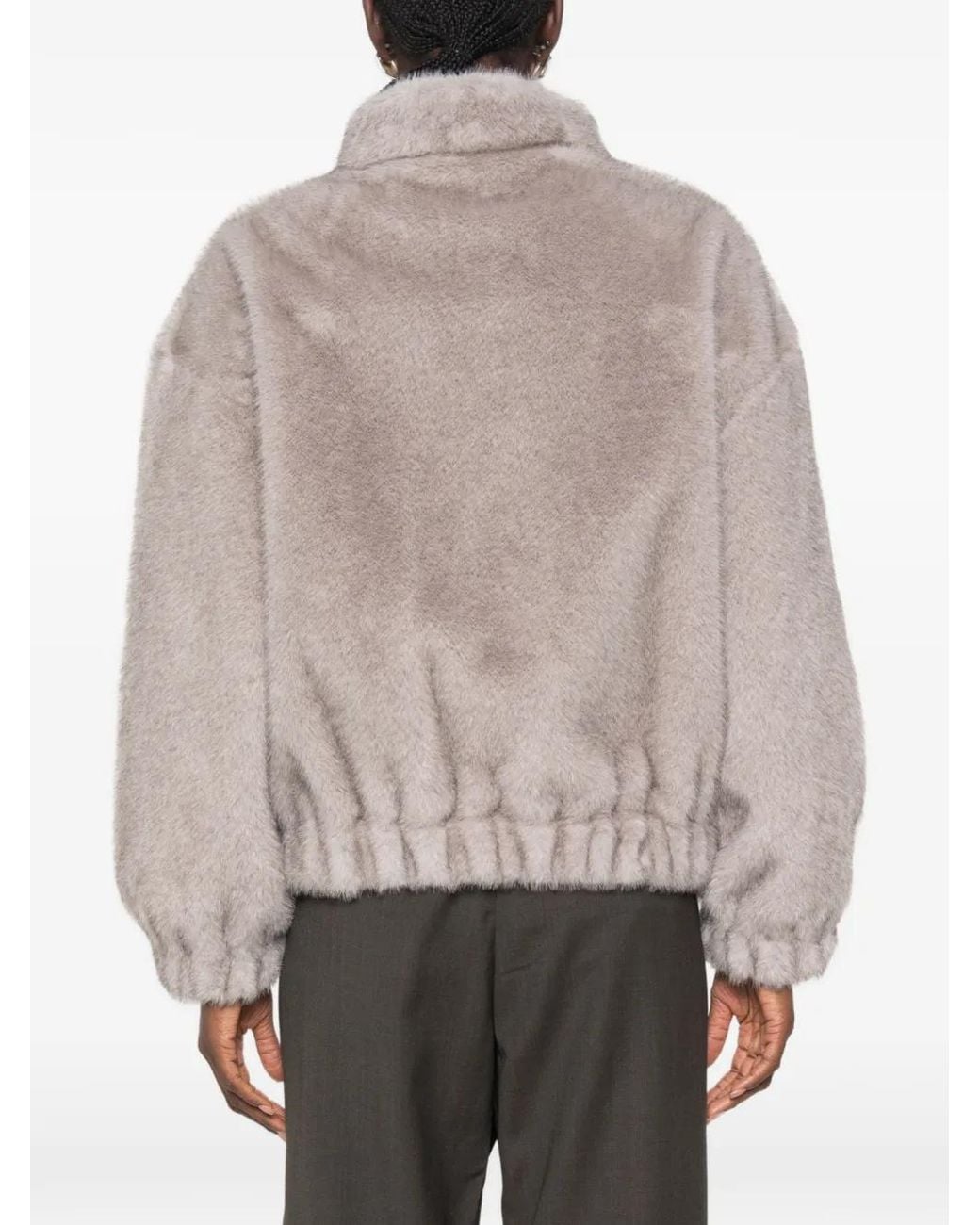Liu Jo Gray Faux-Fur Elasticated-Hem Jacket