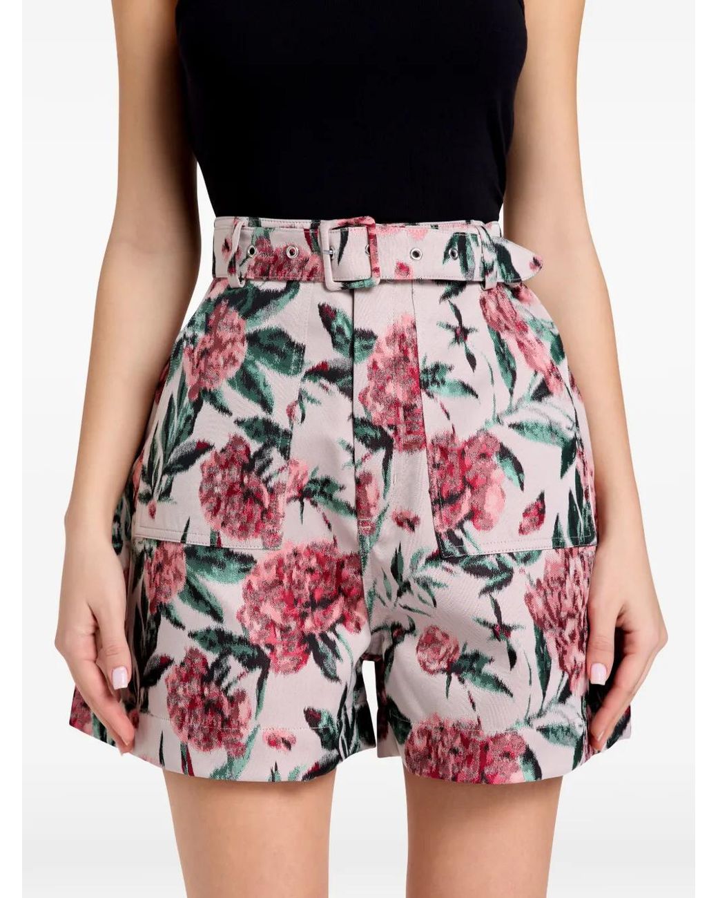 Marques'Almeida Red Floral-Print Belted Shorts