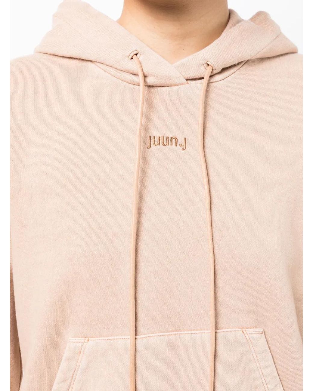 Juun.J Natural Logo-Embroidered Cotton Hoodie