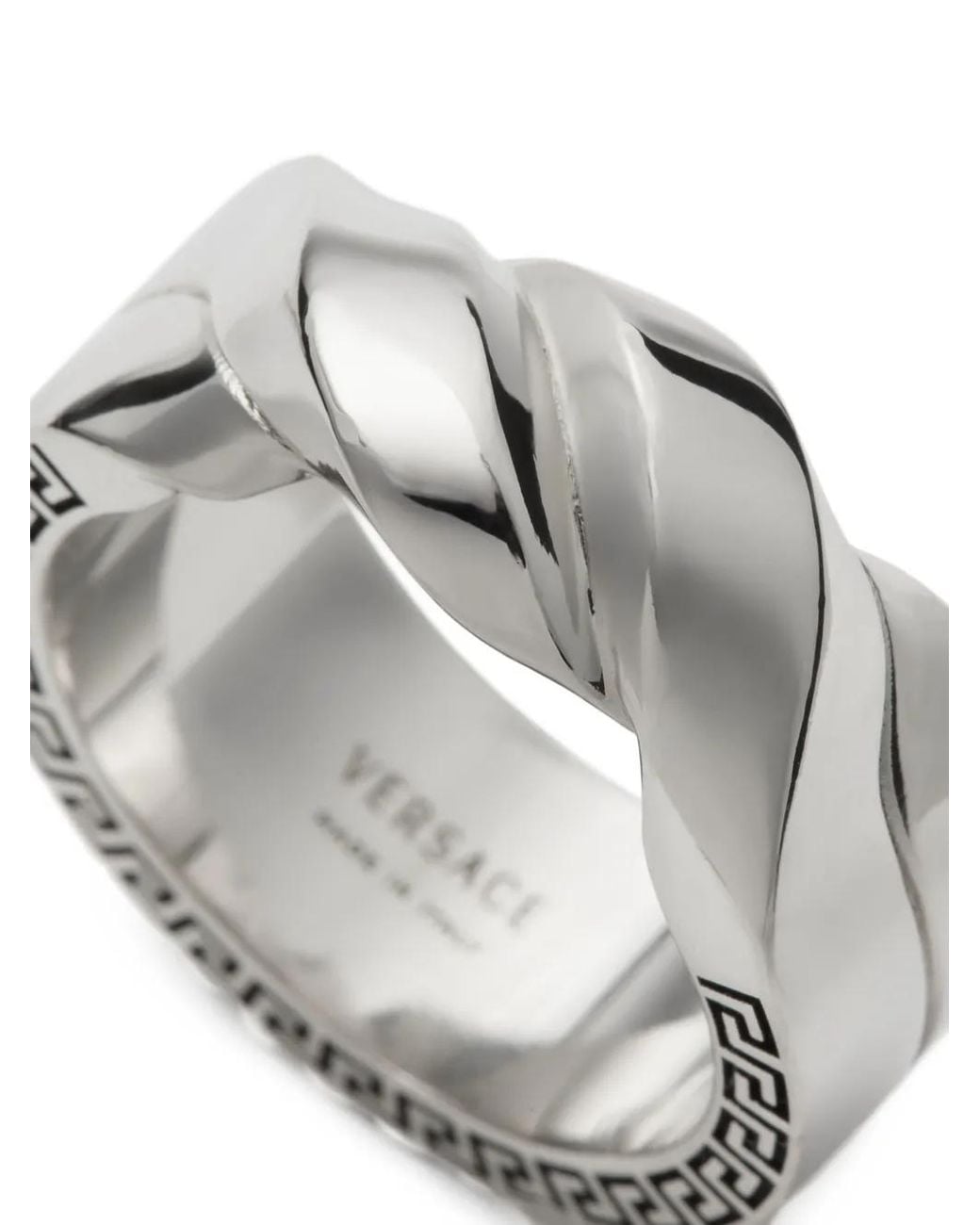 Versace Metallic Greca Twisted Ring for men