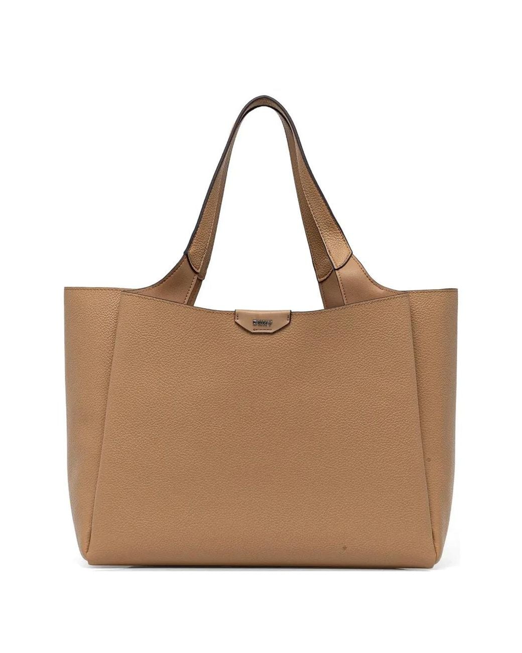 DKNY Brown Pebbled Leather Logo-Plaque Tote Bag