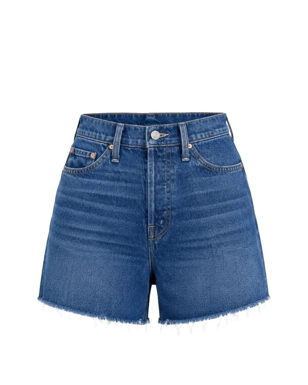 Mother Blue Flutter Frayed-Hem Denim Shorts