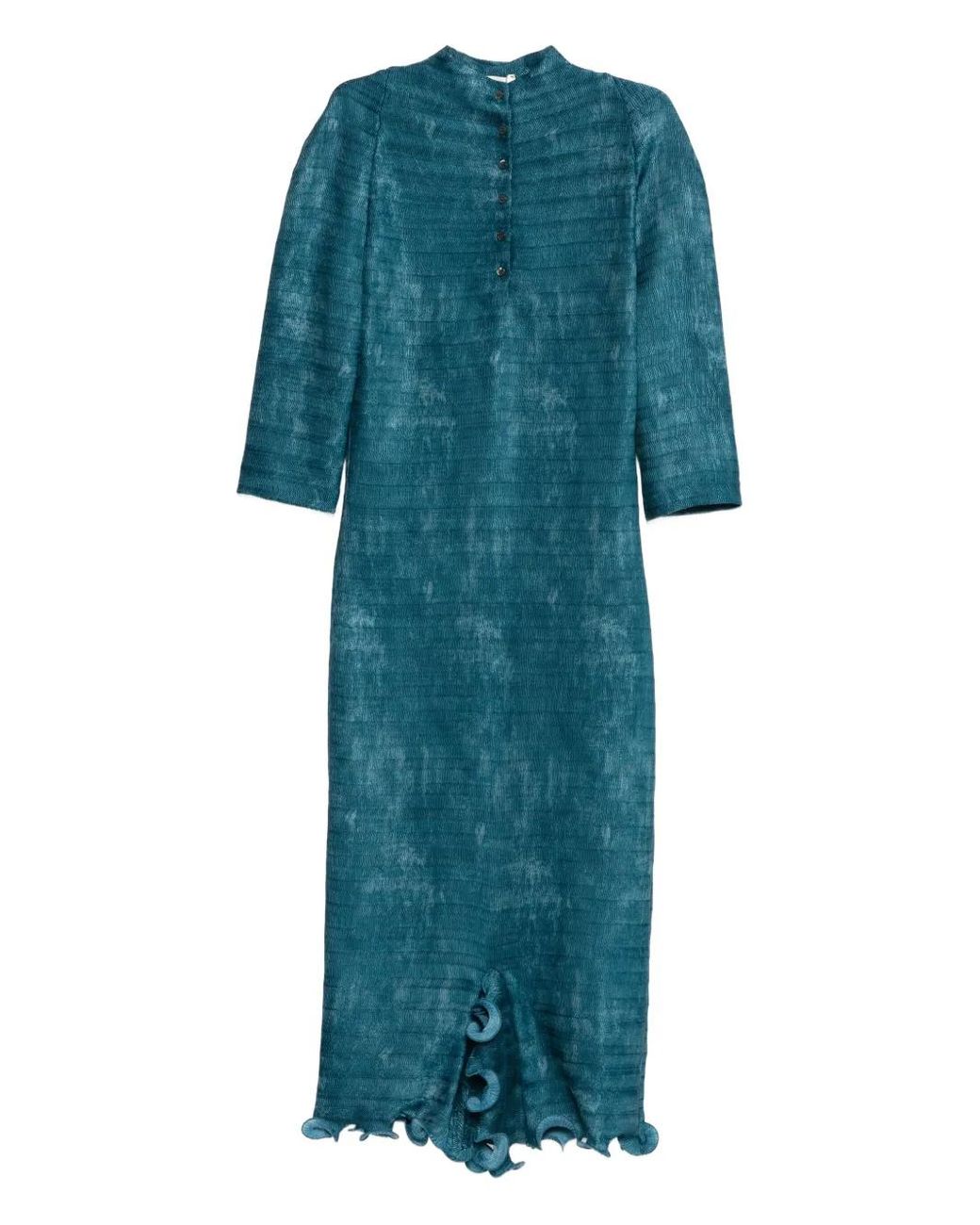 Fendi Blue Button Ruffled Midi Dress