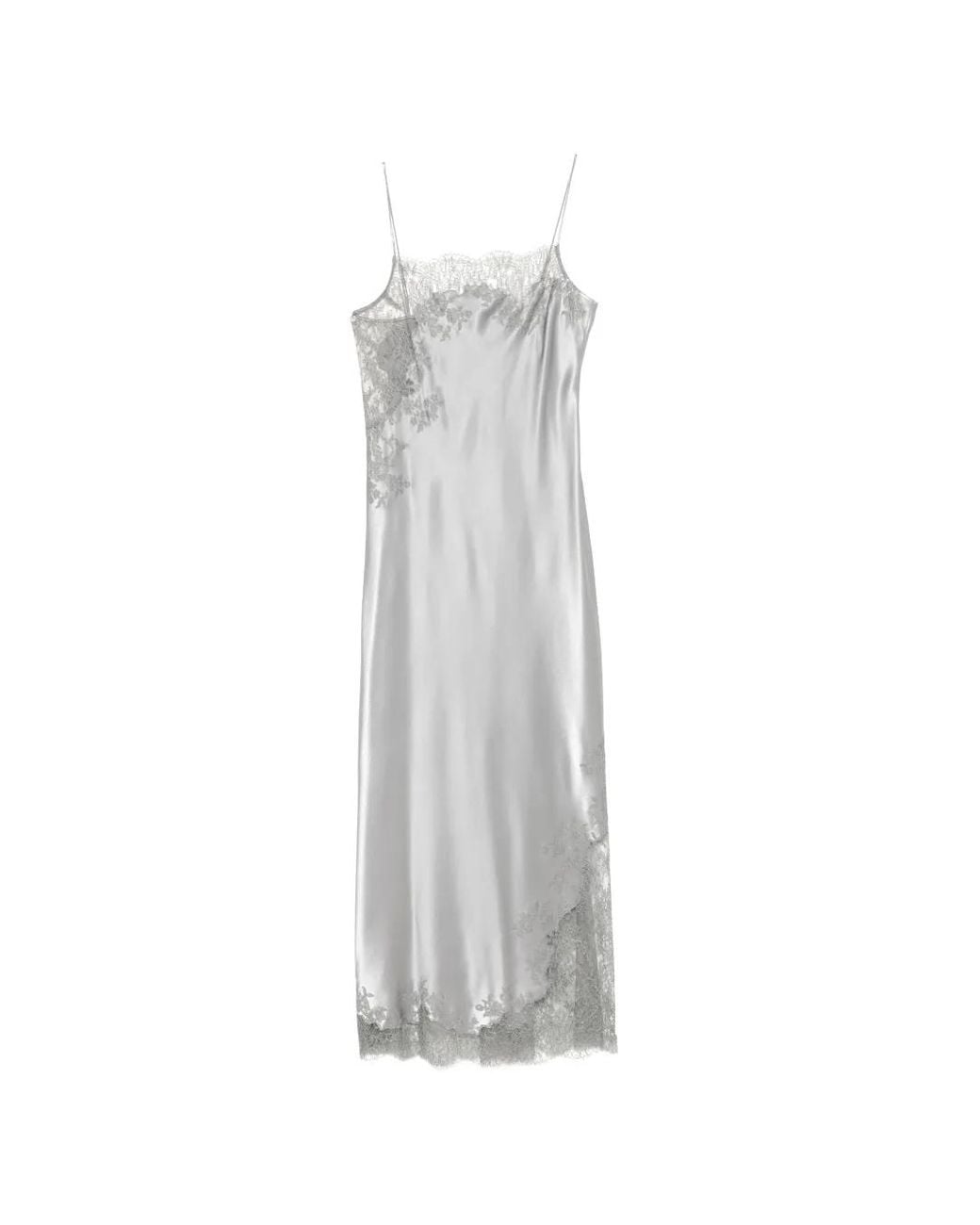 Carine Gilson White Lace-Trim Silk Nightdress
