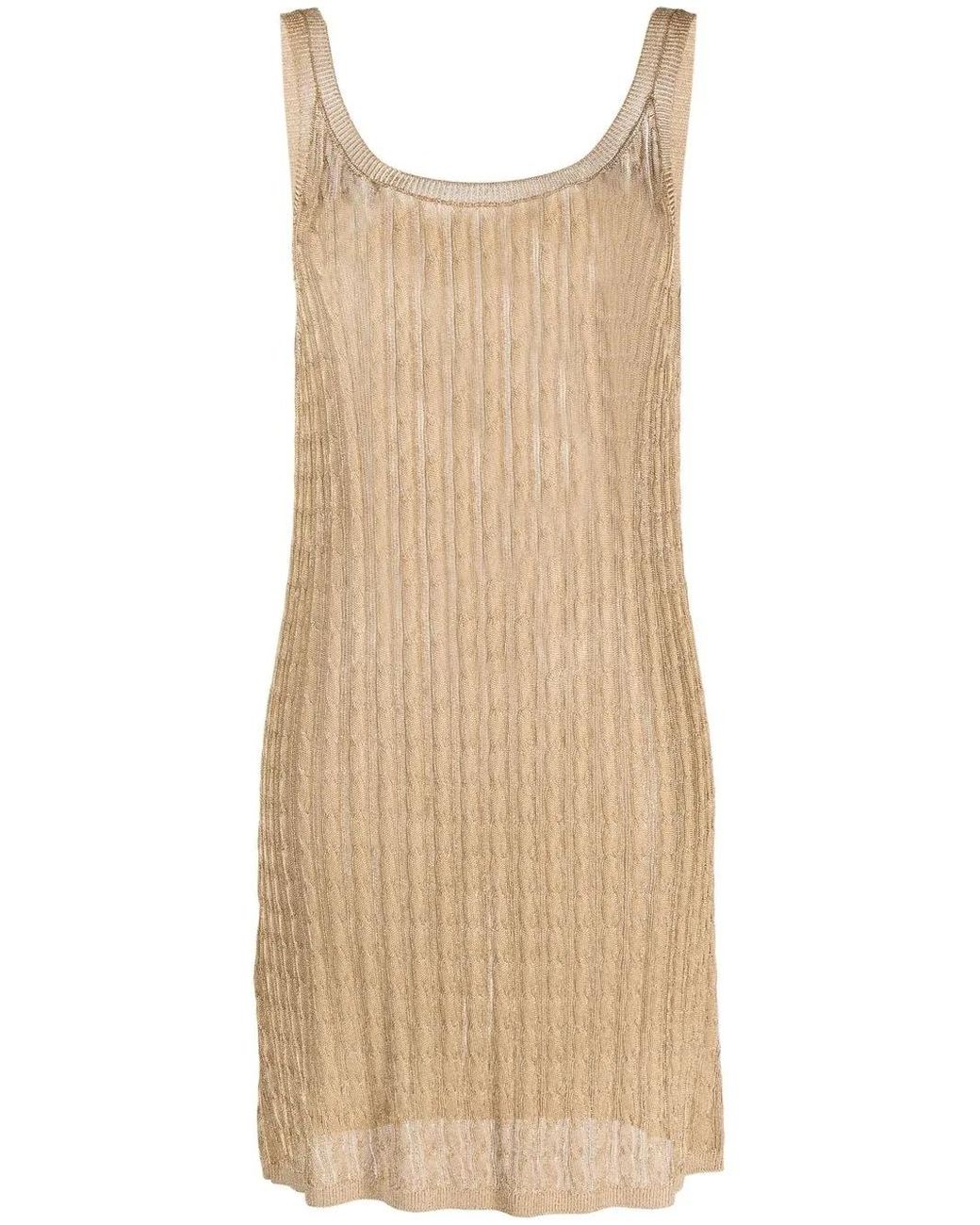 Prada Natural Knitted Sleeveless Midi Dress