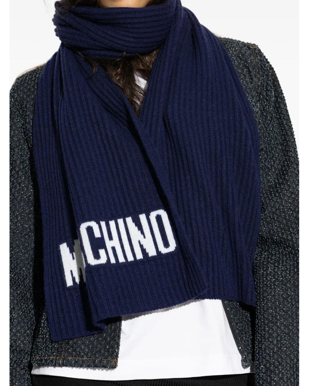 Moschino Blue Gerippter Schal Mit Logo