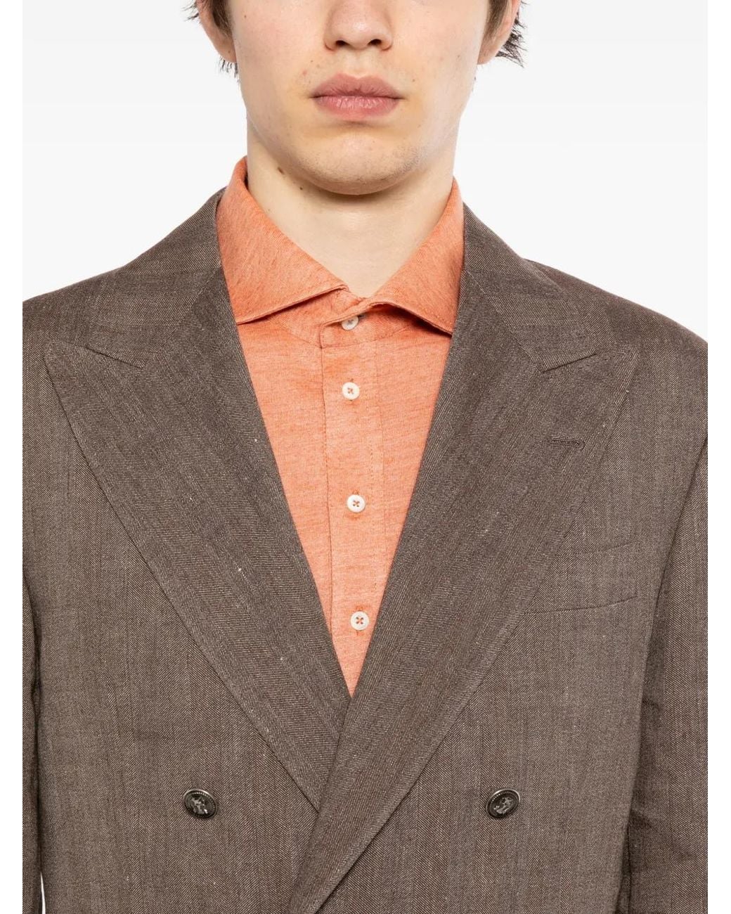 Brunello Cucinelli Brown Double-Breasted Suit for men