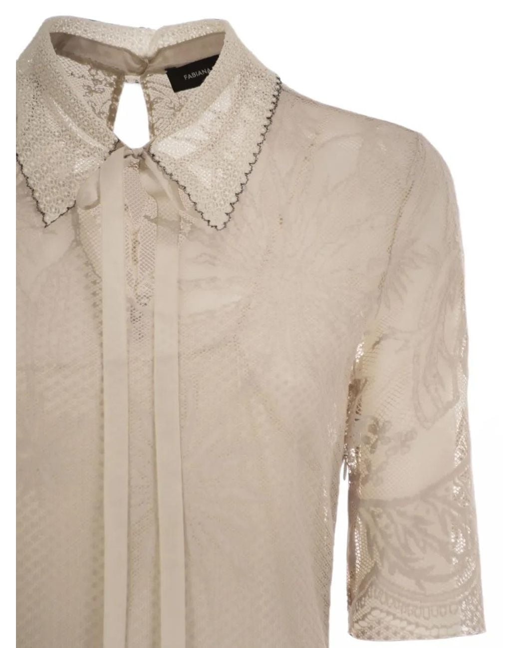 Fabiana Filippi Natural Lace-Overlay Pussy-Bow Midi Dress