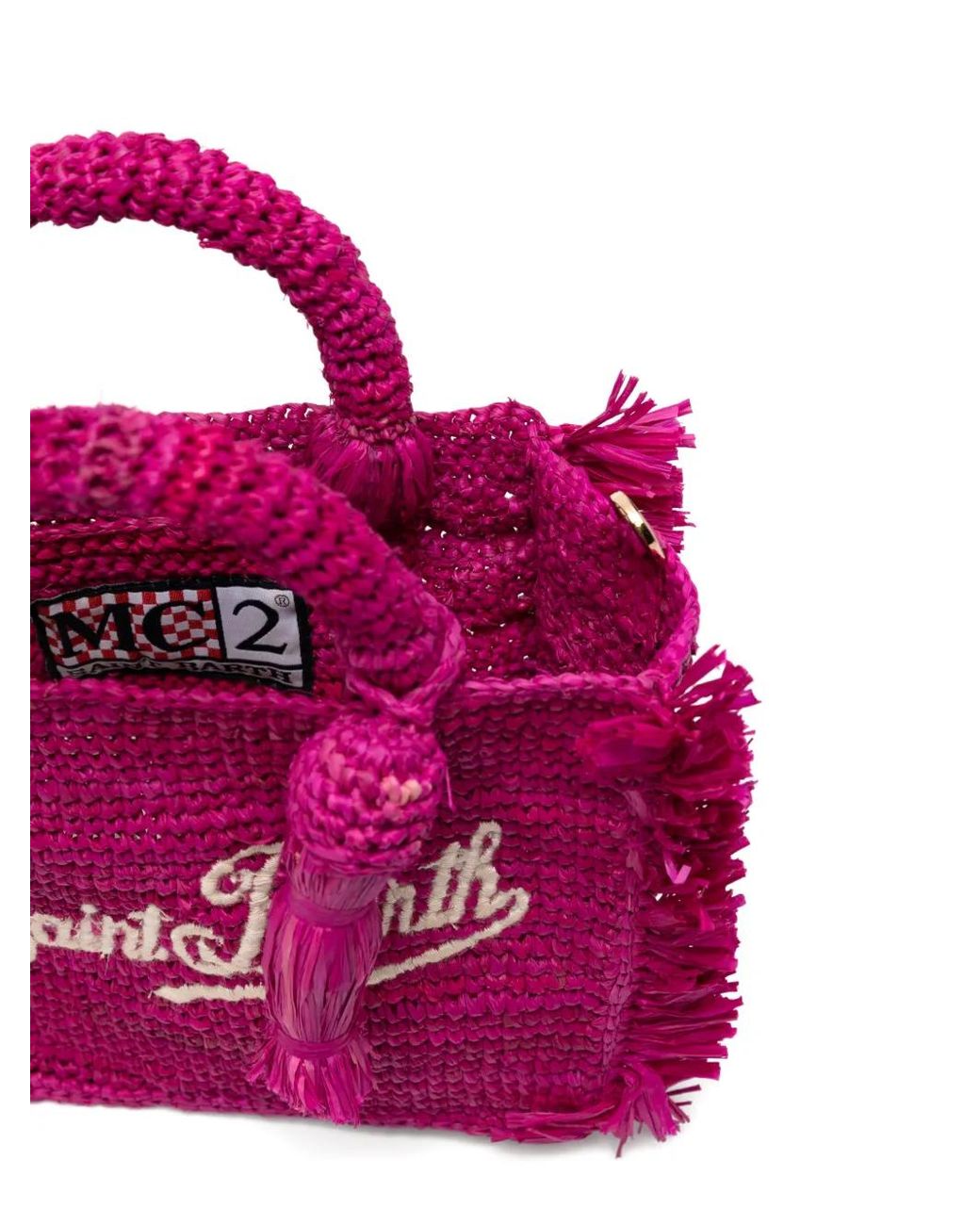 Mc2 Saint Barth Purple Vanity Mini Raffia Bag With Side Fringes