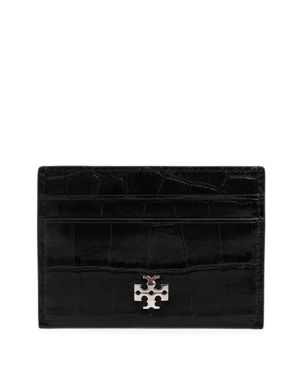 Tory Burch Black Croc-Effect Logo-Plaque Card Holder