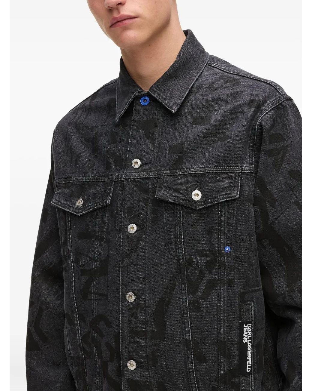 Karl Lagerfeld Black Logo-Print Denim Jacket for men