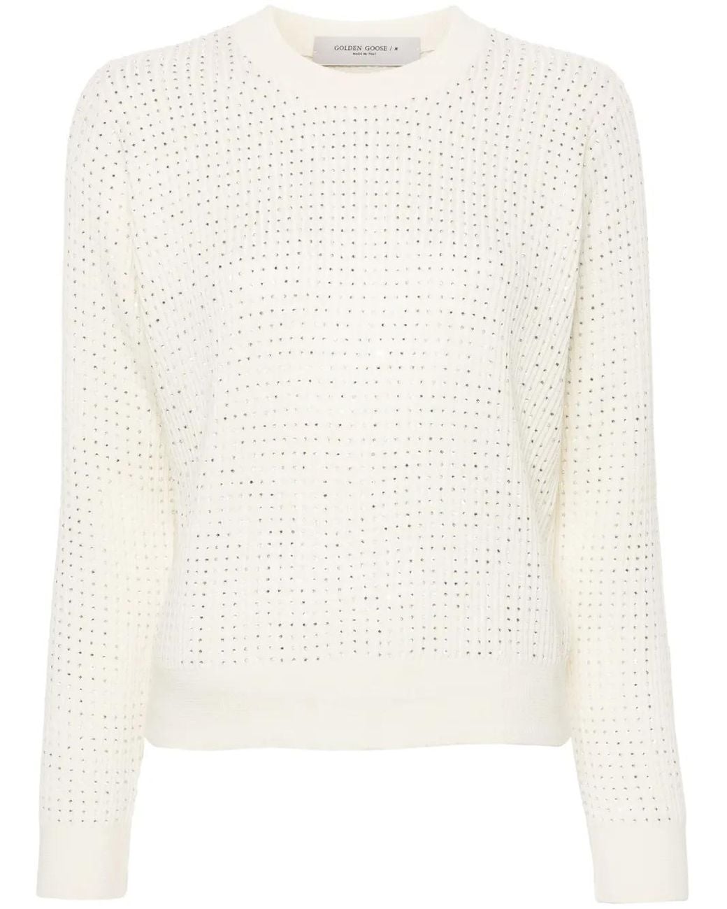 Golden Goose Deluxe Brand White Crystal Embellished Virgin Wool Jumper