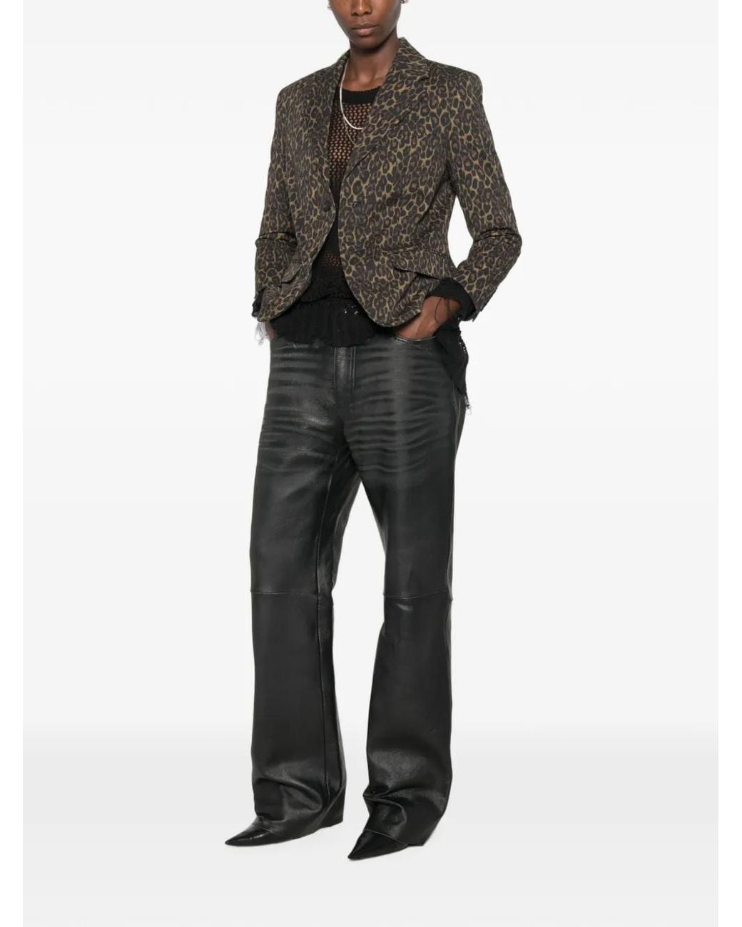 R13 Brown Leopard-Print Buttoned Blazer