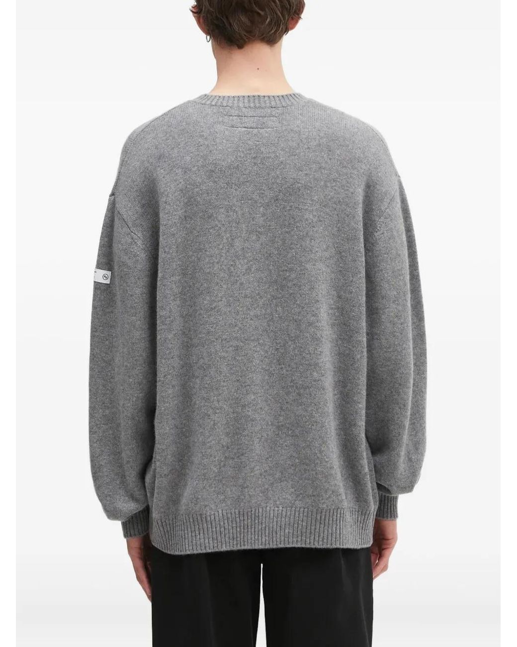 Neighborhood Gray Logo-Patch Crew-Neck Sweater for men