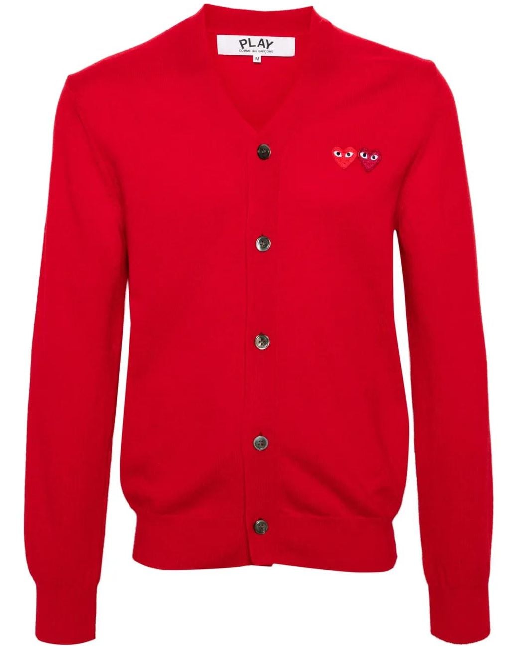 COMME DES GARÇONS PLAY Red Double-Heart Wool Cardigan