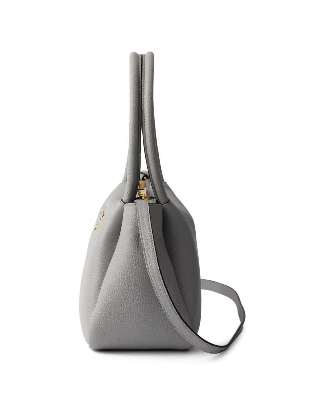 Prada Gray Logo-Detail Leather Tote Bag