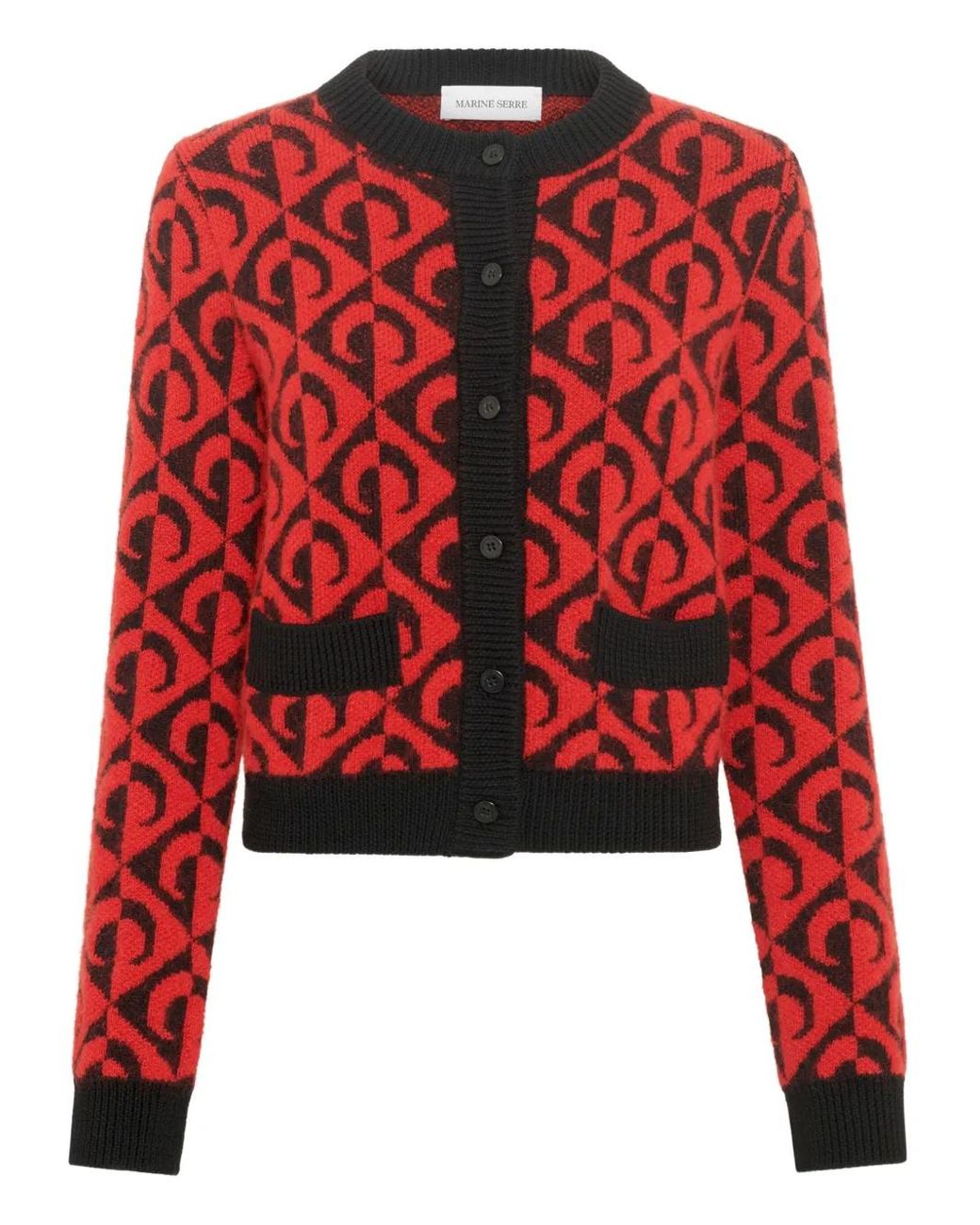 MARINE SERRE Red Cardigan Moon En Maille