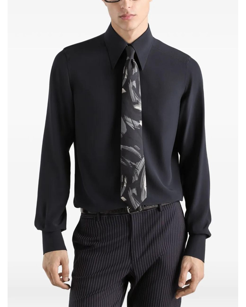 Dolce & Gabbana Blue Crêpe-De.Chine Shirt for men