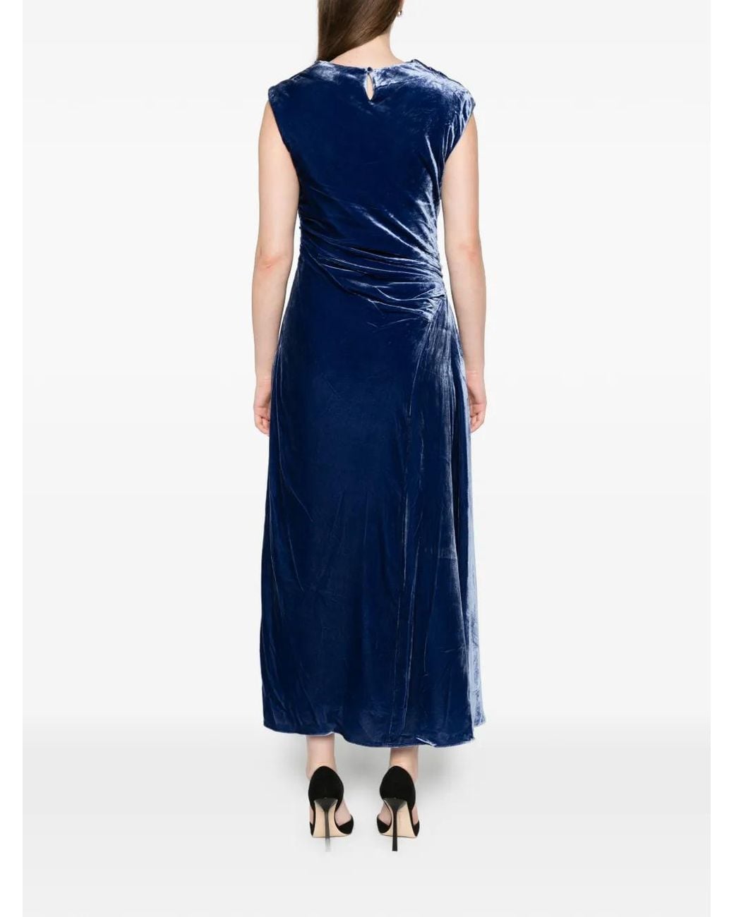 Jonathan Simkhai Blue Burke Draped Velvet Midi Dress