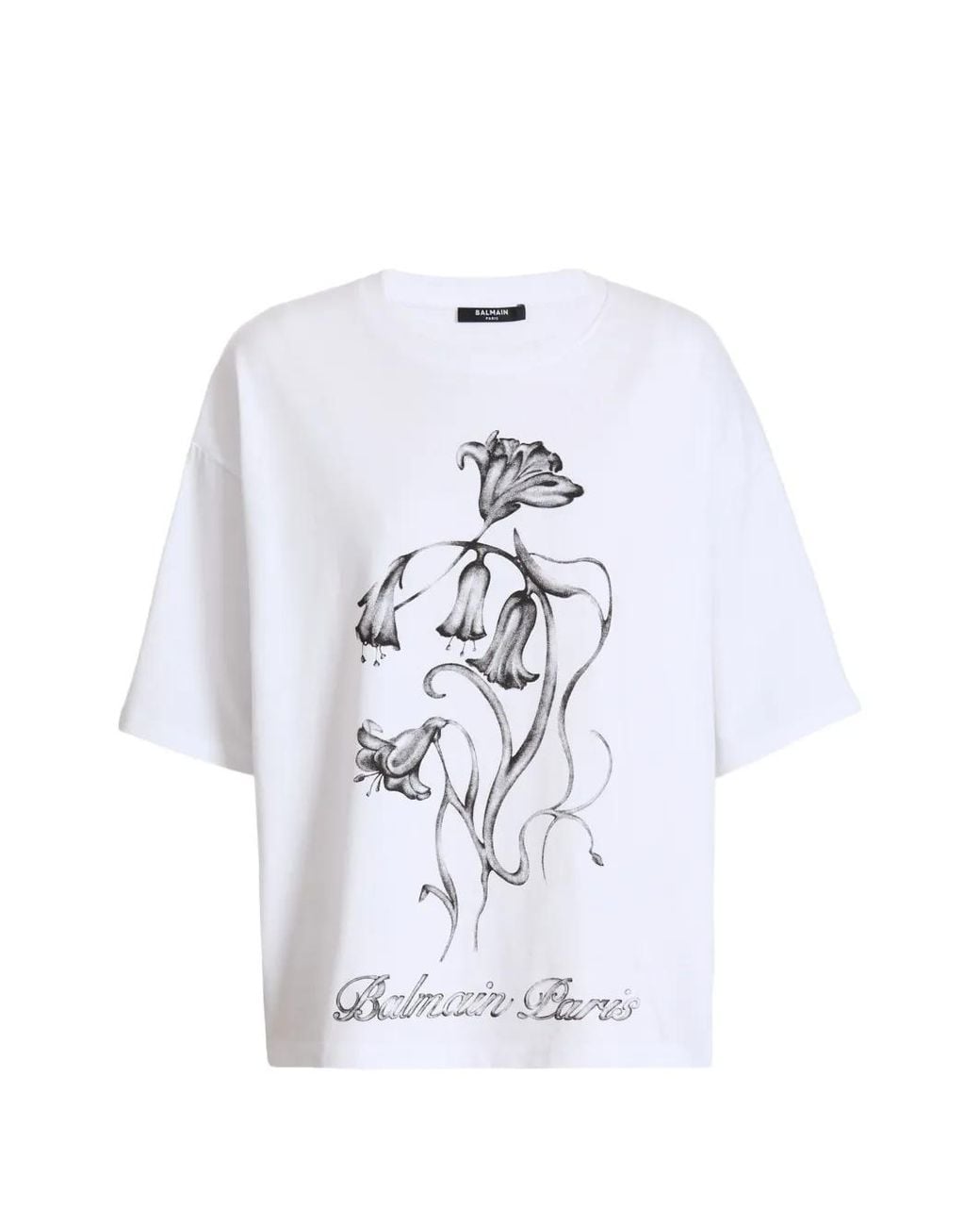 Balmain White Printed Flower T-Shirt