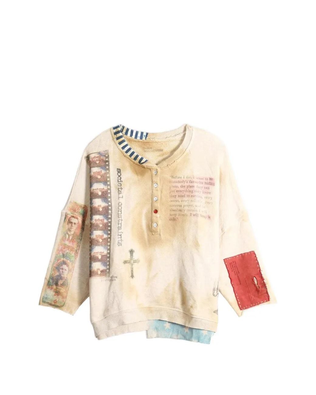 SAITOS Natural Graphic-Print Patch-Detail Sweatshirt
