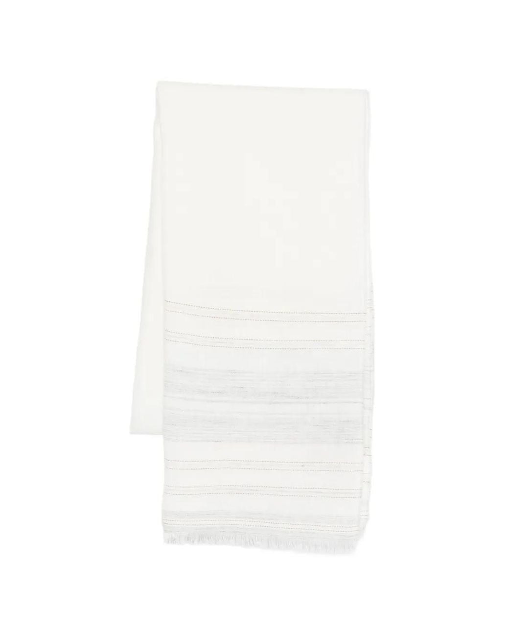 Eleventy White Striped-Pattern Fringed Scarf for men