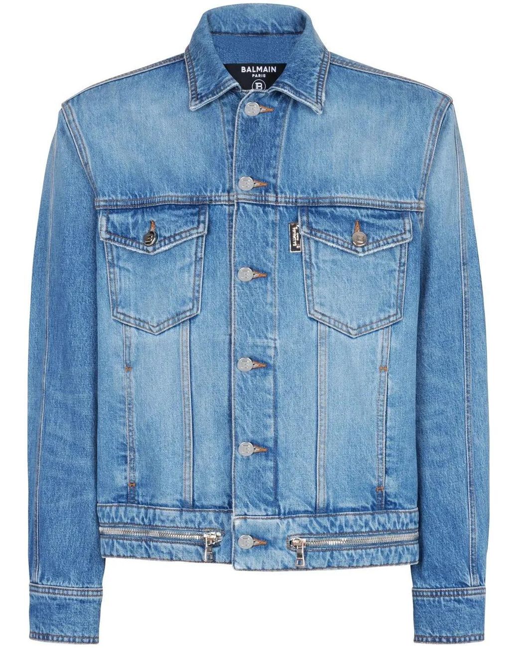 Balmain Blue Zip-Detail Denim Jacket for men
