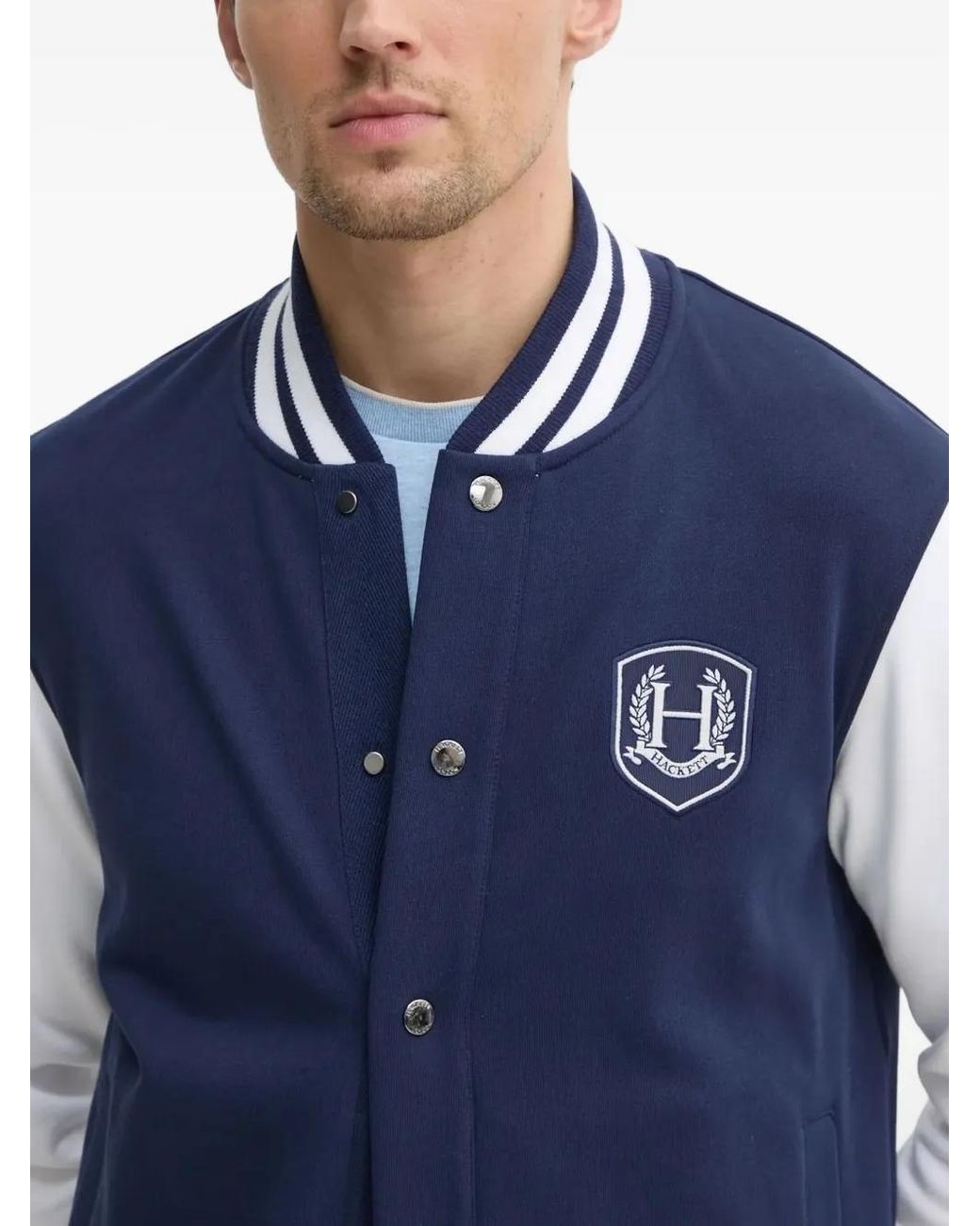 Hackett Blue Logo-Patch Bomber Jacket for men