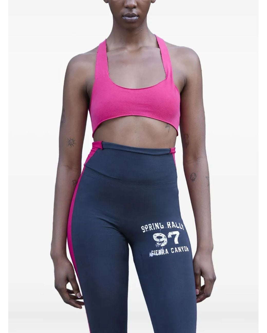 GREG ROSS Blue Racerback Raw-Cut Top