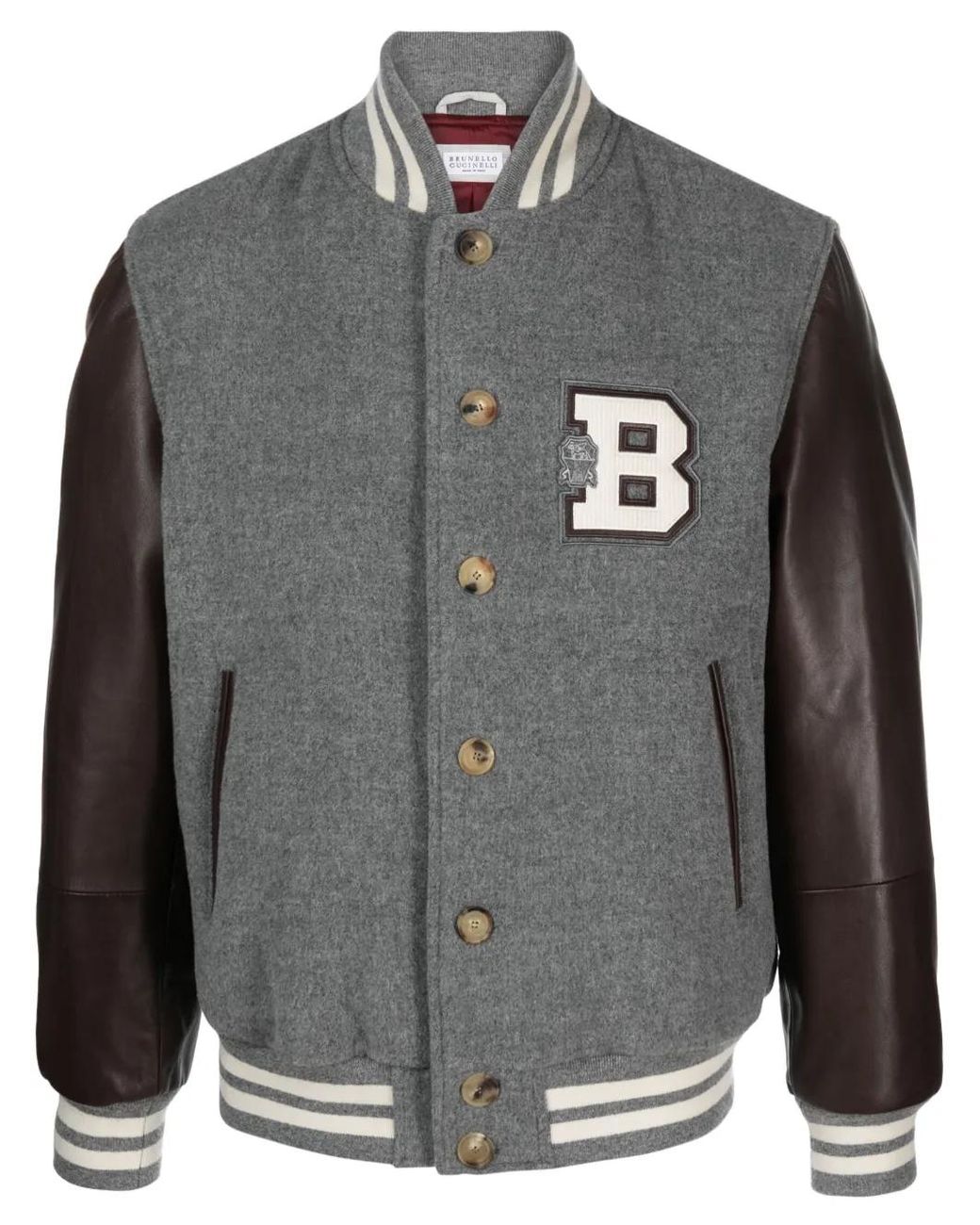 Brunello Cucinelli Gray Patch-Lettering Bomber Jacket for men