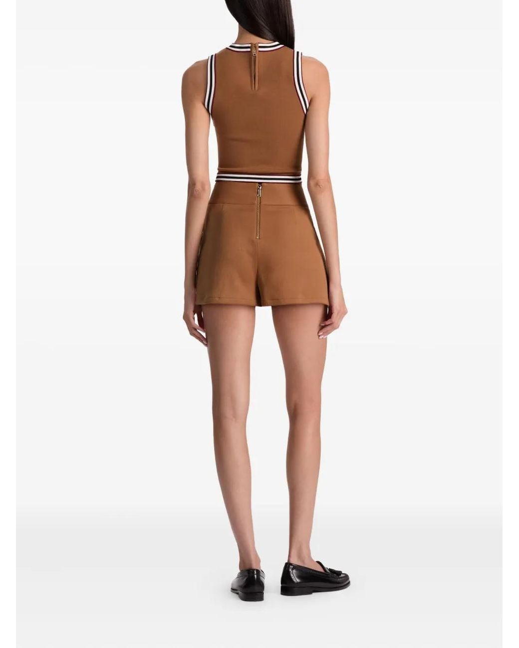 Alice + Olivia Brown Amity Stripe-Detail Top