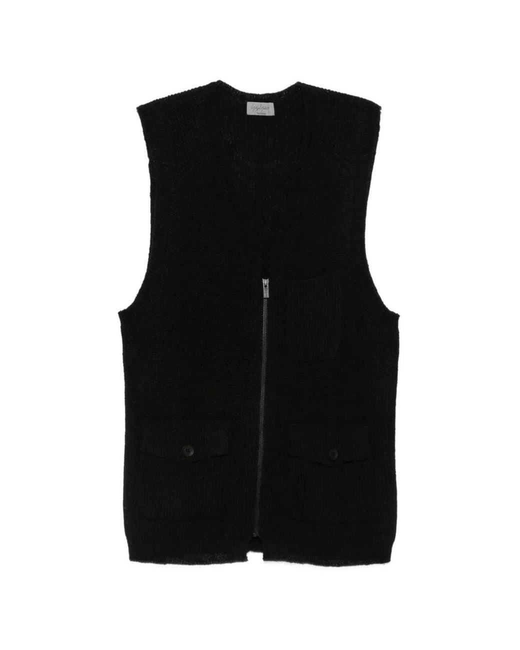 Yohji Yamamoto Black Ribbed-Knit Zip-Up Gilet for men