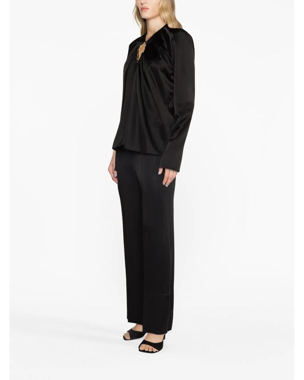 Lanvin Black Draped Long-Sleeved Blouse